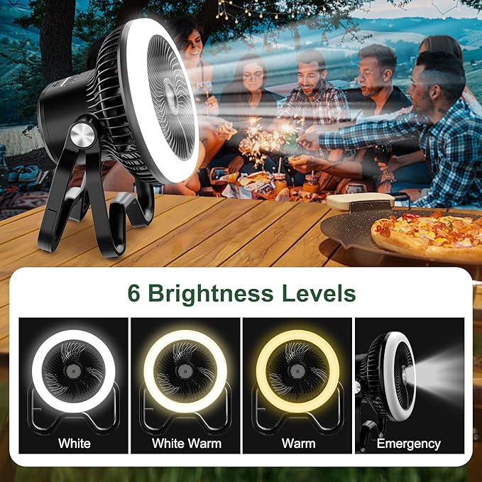 Camping Fan Rechargeable Camping Lantern-40Hrs,20000mAh Cordless Battery Operated Oscillating Fan Light with Remote,Hanging Hook and Magnetic Base, for Tents, Outdoor, RV, Outage（Black）