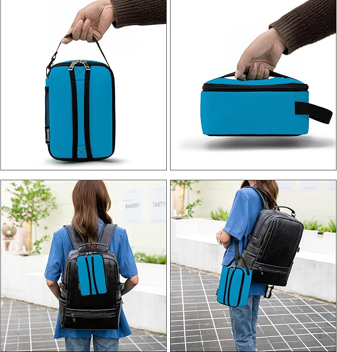 BEIMILY Lunch Box for Men Women Adults,Mini Insulated Lunch Bag for Office Work Picnic,Reusable Portable Lunchbox,Soft Cooler Tote Bag,6 can cooler bag,Mini,Gray Blue