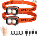 DARKBEAM LED Headlamp High Lumens USB Rechargeable Dual Light Headlight for Hardhat with Motion Sensor, Red Warning Light Up/Down Adjustable, Waterproof Head Lamps for Camping, Car Maintenance, 2 Pack