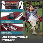 FUNDANGO Oversized Camping Chairs for Adults, Heavy Duty Fold Up Sports Games Lawn Chairs, Extra Wide Big Man Outdoor Chairs with Padded Lumbar Support Backrest, Bag Included for Camp, Outside, Beach