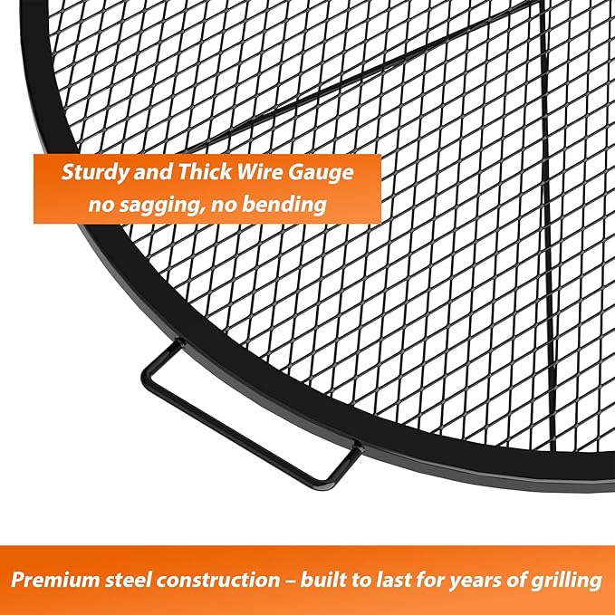 onlyfire Round Fire Pit Grill Grate, Heavy-Duty Steel Cooking Grate with X-Marks Design, Portable Campfire Grill for Outdoor BBQ, Camping, Picnics - 36 Inch