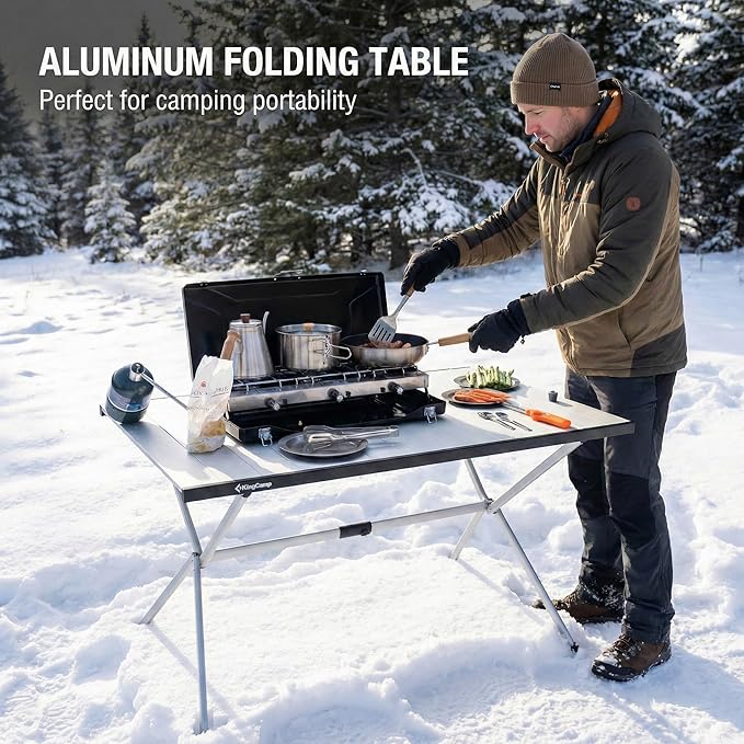 KingCamp Camping Table Roll up Aluminum Folding Table Lightweight Large Portable Foldable Camp Table for Picnic Camping Barbecue Backyard Beach Tailgate Indoor Outdoor, 4-6 Person, Support 176lbs