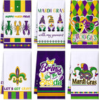 Zubebe 6 Pieces Mardi Gras Kitchen Towels 18 x 28 Inches Print Dish Farmhouse Towel Happy Mardi Gras Hand Towels for Carnival Cooking Baking Home Cleaning Wipes