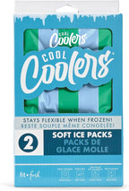 Cool Coolers Reusable XL Soft Ice Packs for Coolers, Long-Lasting Lunch Box Ice Pack, High Performance Quick Freeze, 2Pk, Blue & Green Stripe