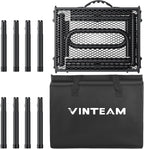 VINTEAM Folding Grill Table with Mesh Top, 3 Adjustable Heights, Lightweight Portable Camping Table, Black Aluminum Alloy BBQ Picnic Table for Outdoor Cooking, Tailgating, Beach, RV & Backyard