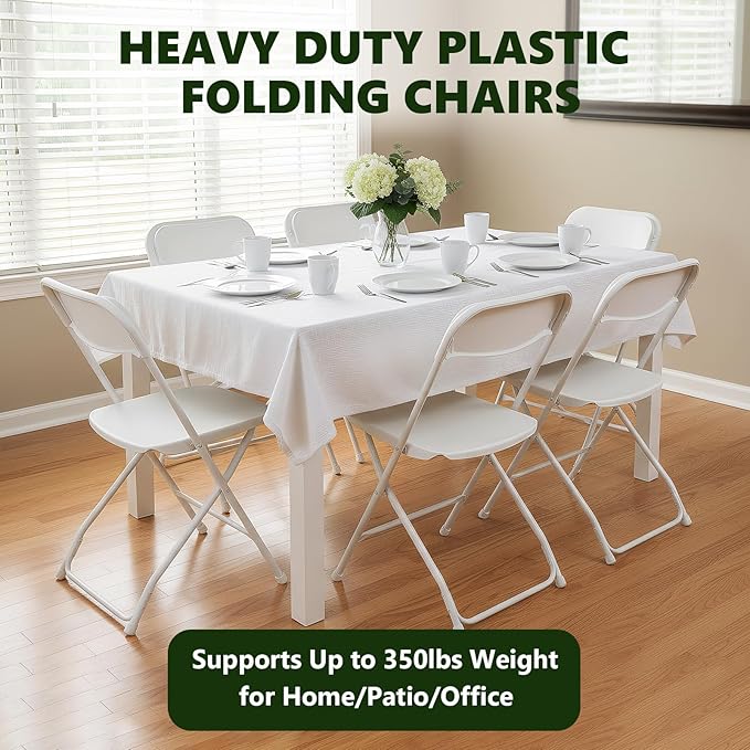 Folding Chair,Plastic Folding Chairs for Outside,Heavy Duty Foldable Chair,Sturdy Metal Indoor Outdoor Folding Chairs,350 lbs Capacity,for Home,Office,Patio,Comfy (White, 6Pack)