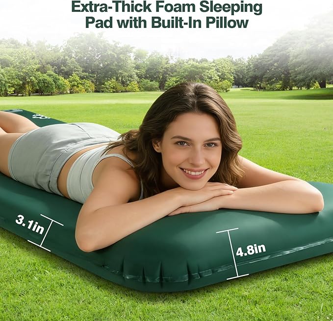 Self Inflating Sleeping Pad with Electric Pump, 3.15" Ultra-Thick Memory Foam Camping Mattress, 4-Season Sleeping Pad with Built-in Pillow for Camping Tent Car Travel