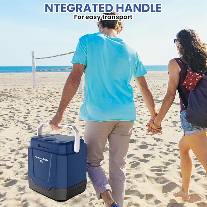35 QT (33 L) Electric Cooler & Warmer, Portable Car Refrigerator With Automatic Locking Handle, 12V Car Cooler for Vehicle & Trucks, 110V AC Home Power Cord, Plug In Coolers,Blue