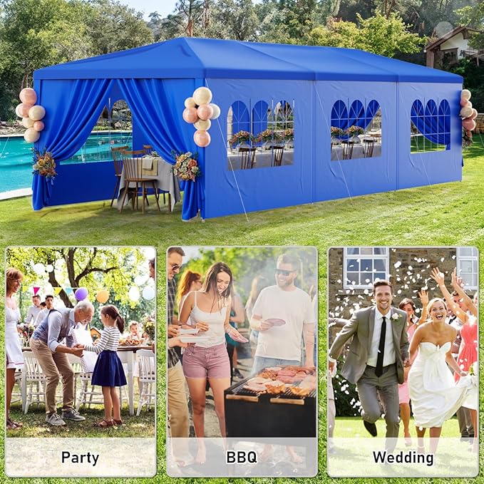 Outdoor Party Tent 10x30 Wedding Blue Tents for Parties, Heavy Duty Canopy Event Gazebo Shelter with 8 Removable Sidewalls Waterproof Party Wedding BBQ Events