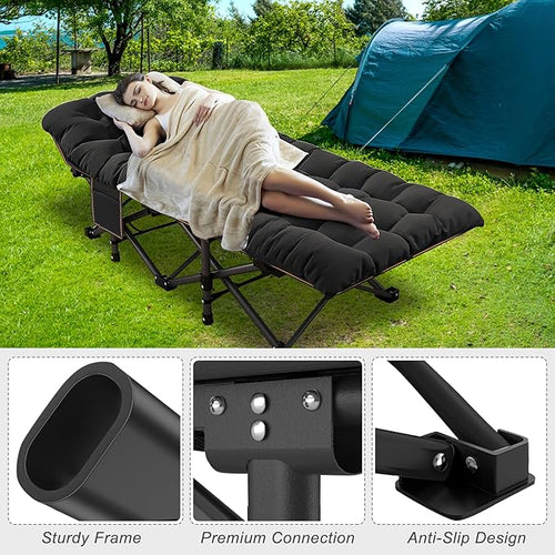 ABORON 2PK XXL Camping Cot for Adults 900LBS - 78"×32" Oversized Folding Bed with Mattress Pad, Heavy Duty 1200D Oxford Outdoor Cot with Carry Bag