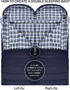 Cold Weather Sleeping Bag 100% Cotton Flannel XXL for Adults Big and Tall,Free Compression Sack