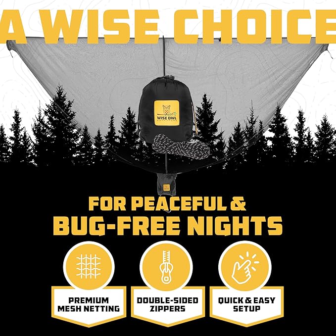 Wise Owl Outfitters Hammock Bug Net – Mosquito Net for Hammock, Lightweight Bug Netting for Camping, Hiking, Backpacking, Forest & Outdoor Use