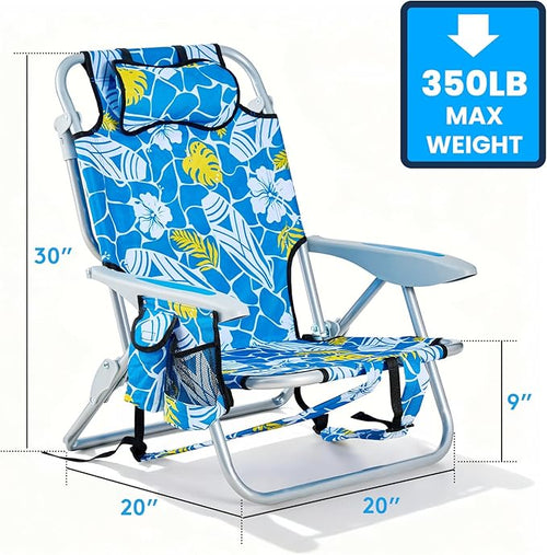 2 Pack Lightweight Portable Camping Beach Chair for Adult, Outdoor Lay Flat Folding Beach Chairs with 5 Positions, Backpack Beach Chair with Towel Bar, Zipper Pouch, Cup Holder, Hawaiian Style