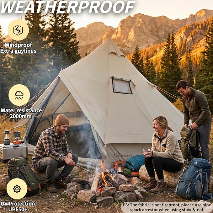 DANCHEL OUTDOOR B2A Portable Bell Tent No Center Pole, 4 Season Yurt with Stove Jack Spacious Interior for 4/8 Person Camping Hiking Glamping 300D Oxford Nylon,13ft/16.4ft Khaki