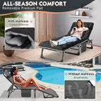 MOPHOTO Folding Lounge Chair 5-Position, Folding Cot, Portable Outdoor Chaise Lounge Chair for Sun Tanning, Perfect for Pool Beach Patio Sunbathing