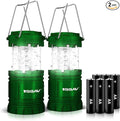 2 Pack LED Camping Lantern, LED Lanterns, Suitable Survival Kits for Hurricane, Emergency Light for Storm, Outages, Outdoor Portable Lanterns, Green, Collapsible | Batteries Included