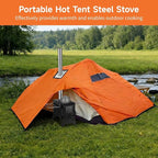 Hot Tent Steel Stove, Portable Camping Wood Burning Stove with Large Firebox, Detachable Top Cover for Cooking, Foldable Legs, 8.3 x 15 x 11.8 in for Outdoor Cooking