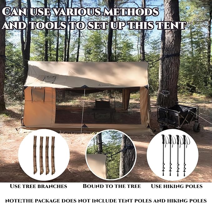 Hammock Hot Tent with Stove Jack and Double-Sided mesh Windows - Spacious, Versatile Wall Tent with Snow Skirt(No Poles)-Waterproof & Windproof, Ideal for Camping, Backpacking, Hiking