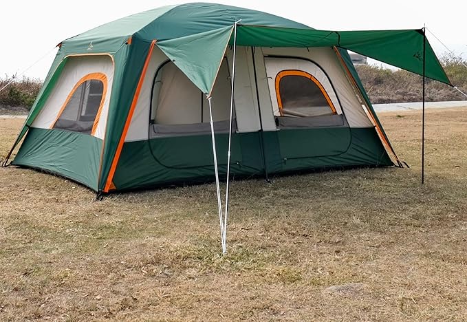 KTT Large Tent 8-10-12 Person,Family Cabin Tents,2 Rooms,2 Doors and 4 Windows with Mesh,Straight Wall,Waterproof,Double Layer,Big Tents for Outdoor,Picnic,Camping,Family Gathering