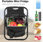 Portable Backpack Stool Cooler Chair for Adults, Folding Large 3 in 1 Multifunction Insulated Camping Seat Backpack Cooler Chair Heavy Duty 350lbs for Fishing Hunting, Black