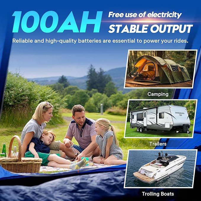 2 Pack 12V 100Ah LiFePO4 Lithium Battery, Upgraded 100A BMS, 10-Year Lifespan with Up to 15000 Cycles, Max. 1280Wh Energy,Perfect for RV, Solar, Trolling Motor