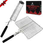 ROASTWURK's Bbq Grill Basket Set For Meat Fish Vegetables Stainless Steel 304 Barbecue Bbq Grilling Accessories Gifts For Men, Removable Wooden Handle Tool Shrimp Outdoor Cooking Camping Tailgating