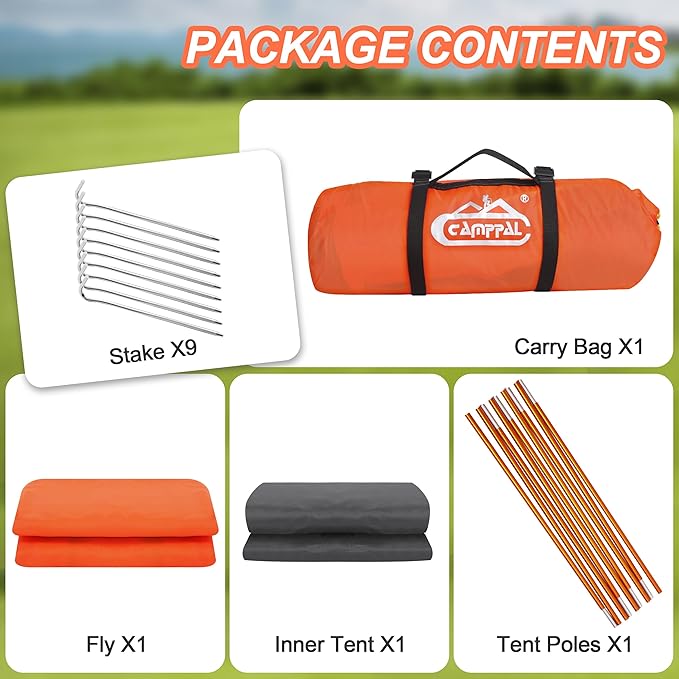 camppal 1 Person Tent for Camping Hiking Mountain Hunting Backpacking Tents 4 Season Resistance to Windproof Rainproof and Waterproof