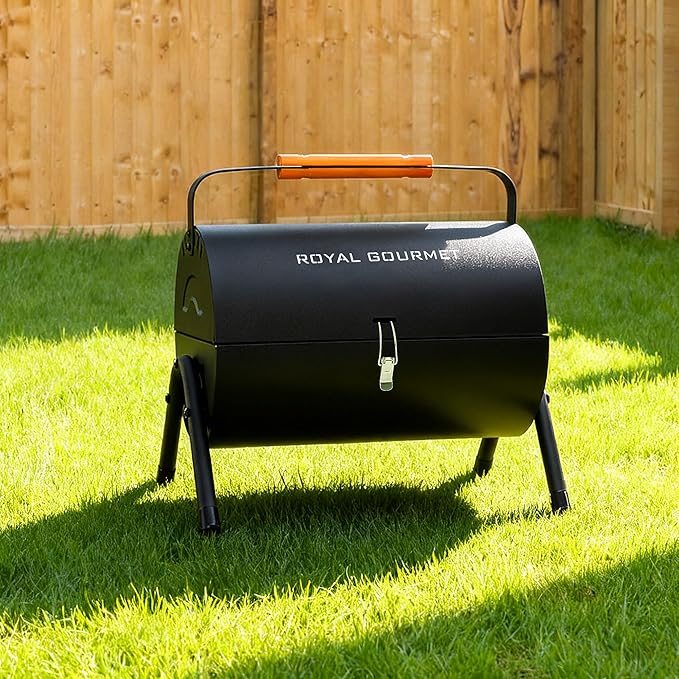 Royal Gourmet CC1015W Portable Charcoal Grill, 147 sq. in. Cooking Grid, Wooden Handle, Tabletop BBQ Grill for Outdoor Barbecue, Camping, Picnic, Backyard, Patio, Black
