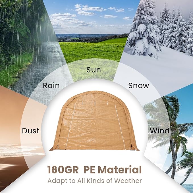 Carport 13 x 20 ft Outdoor Portable Storage Shelter Shed with 2 Rolled up Zipper Doors, Waterproof and UV Resistant Portable Garage Party Tent, Heavy Duty Car Canopy for Car, Truck, Boat, Brown