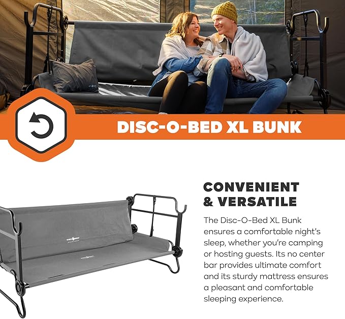 Disc-O-Bed XL Outdoor Modular 2 Person Double Camping Cot Portable Bed with 2 Height Options for Adults, Sleep Solution for Tents, Grey