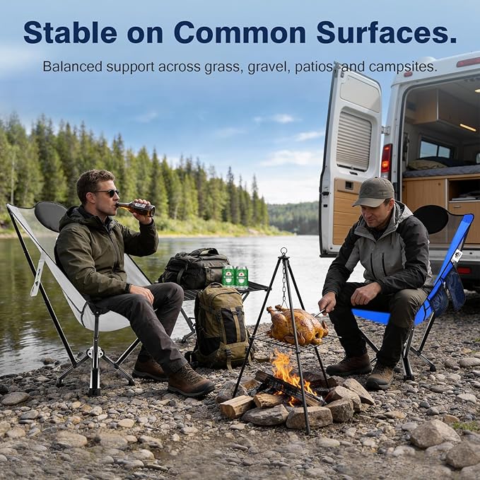 Utility-Grade High-Back Folding Chair — Stable One-Piece Structure, Extended Back Support for Longer Sitting, Reinforced Aluminum Frame, Portable Chair for Camping, RV & Outdoor Use