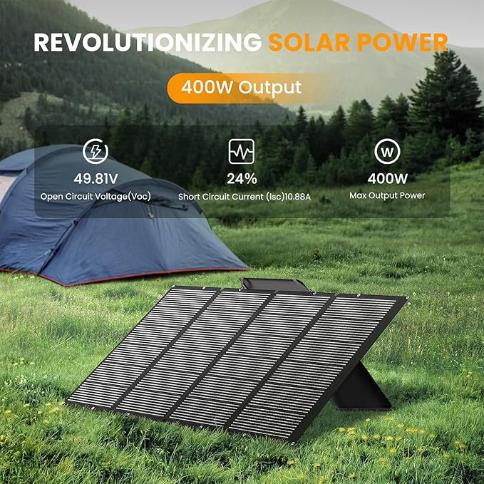 400 Watts Foldable Solar Panel, Luggable & Durable, Portable 400W Solar Charger Complete with Adjustable Stand Case, 40V Waterproof for Off-Grid Camping RV/Campervan Solar Generator