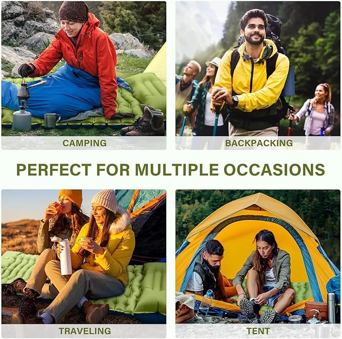Ultralight Camping Sleeping Pad - Built-in Foot Pump & Pillow Inflatable Mattress for Backpacking Hiking