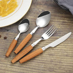 Japanese Flatware Sets Cutlery Sets Stainless Steel Wood Handle Knife Fork Spoon Mixed Cutlery Sets Western Tableware Dinnerware Cutlery Set Camping Travel Picnic Flatwar,