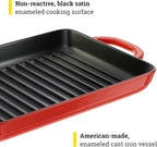 Lodge 12.5 x 8 Inch Enamel Cast Iron Grill Pan - Dual Assist Handles - Use in the Oven, on the Stove, on the Grill, or Over a Campfire - Red