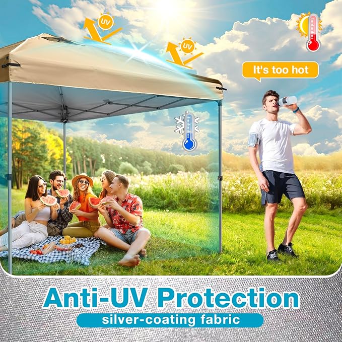 6.6x6.6 Canopy Replacement Top Cover with Air Vents for ez up Pop up Canopy Gazebo Tent, with Adjustable Strap, Waterproof & Anti-UV for Outdoor Shade (Frame Not Included) (Beige)