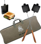 Campfire Pie Iron 4.9" Large Cast Iron Sandwich Maker for Camping 2 Pcs with Storage Bag - 22.6 inch Thickened Handles - Campfire Cooking Equipment for Grilling & Outdoor Cooking