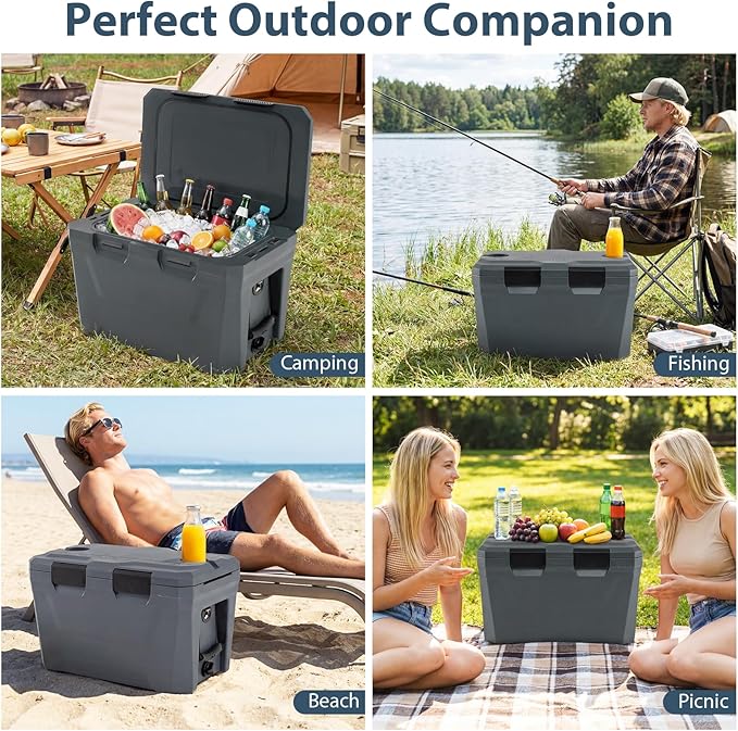 COSTWAY Insulated Portable Cooler, Hard Shell Ice Chest w/ 2 Cup Holders, Bottle Opener, Drain Plug, 3-Day Ice Retention, Outdoor Leak-Proof Dry Box for Beach, Camping, Fishing, Picnic