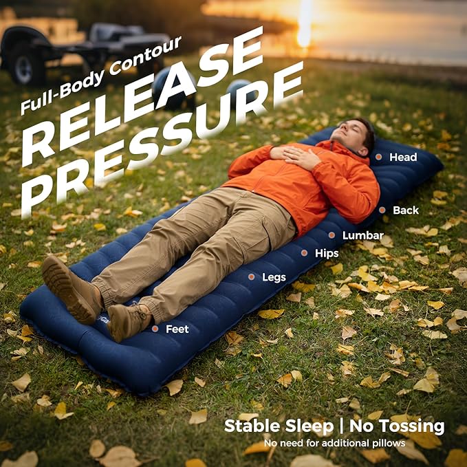 KingCamp Sleeping Pad for Camping, Ultralight Connectable Inflatable Sleeping Pad Camping Mattress with 6.3" Built-in Pillow & Foot Pump for Backpacking Hiking Tent Cot
