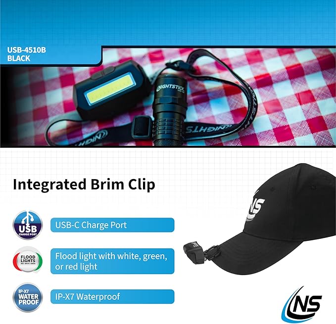 Nightstick USB-4510B Multi-Flood USB Headlamp w/Brim Clip & Black Strap - LiPo - Black