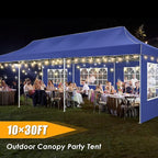 HOTEEL 10x30 Heavy Duty Pop Up Canopy Tent with Sidewalls, Tents for Parties Commercial Party Tent Event Wedding Instant Canopy Waterproof with Carry Bag, UV 50+, Thicked Hexagonal Legs, Deep Blue