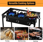 3 Burner Propane Gas Stove, 200,000 BTU Outdoor Camping Cooker with Removable Legs, 0-20 PSI Regulator & Hose, Heavy-Duty Cast Iron Stand for Backyard Cooking, BBQ, Frying & Boiling