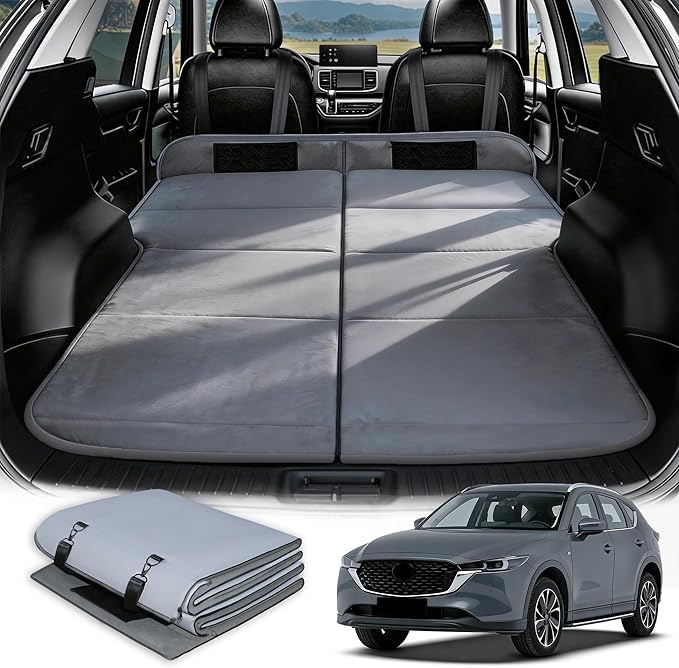 Car Bed for Mazda CX5, Foldable Non-Inflatable Memory Foam Camping Mattress, Thickened Portable SUV Trunk Sleeping Pad, Air Mattress Upgrade for Camping & Travel Essentials, With Storage Bag, Gray