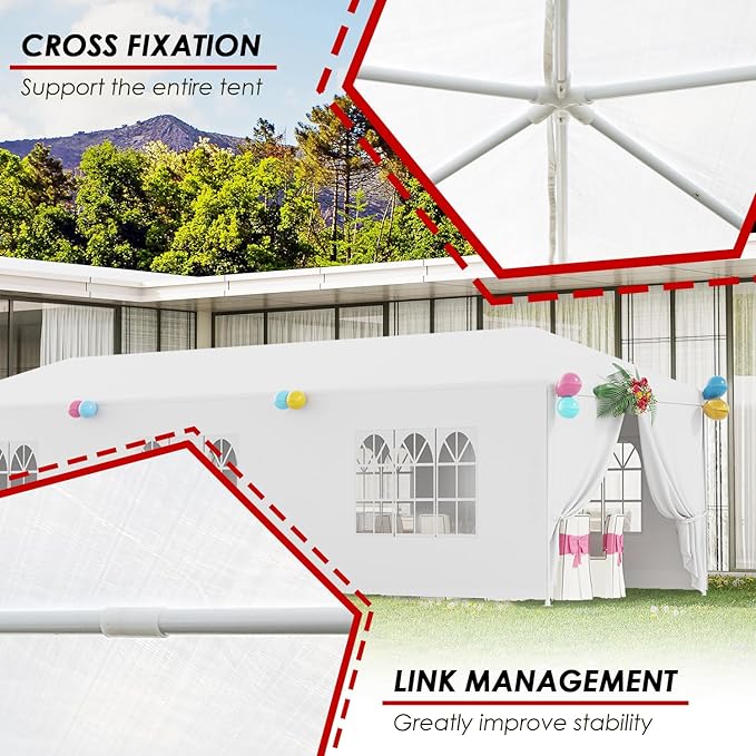 FDW Party Tent 10x30 Outdoor Gazebo Canopy with 8 Removable Sidewalls, Waterproof Wedding, Patio, – UV Protection for Events & Gatherings