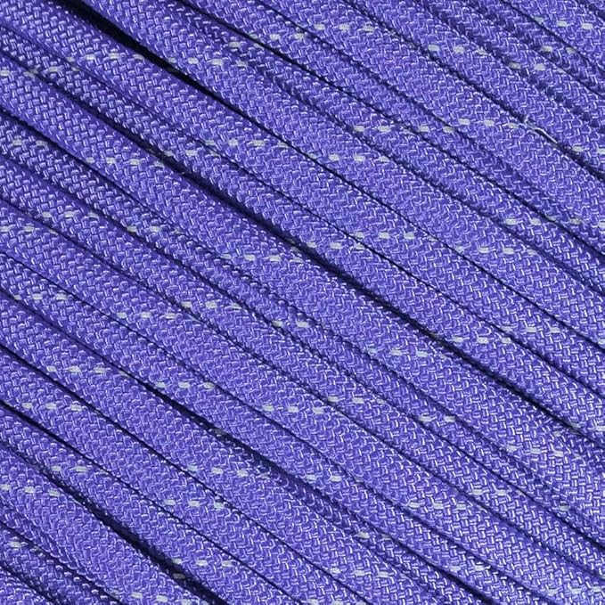 Fluorescent Reflective 550 Type III Guyline Tent Rope Camping Survival Cord High-Visibility Paracord (Reflective Purple, 25 Feet)