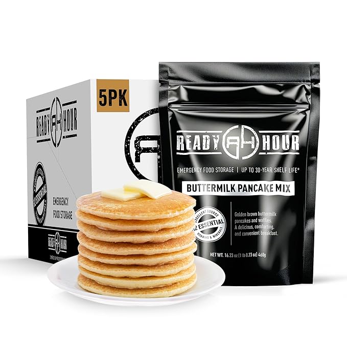 Ready Hour Buttermilk Pancake Mix Case Pack – 50 Servings (5 Pouches) – Emergency Breakfast Supply, Long-Term Food Storage, Prepper Pantry Essentials, Shelf-Stable Breakfast Mix