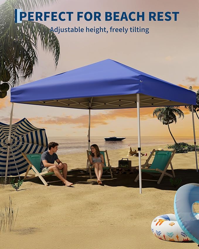 Canopy Tent, GarveeLife 10X10 FT Pop Up Canopy Outdoor Instant Tent Slant Legs with Carrying Bag, Portable Gazebo Shelter for Patio Deck Garden Beach - 8X8 FT Canopy Cover (Blue)