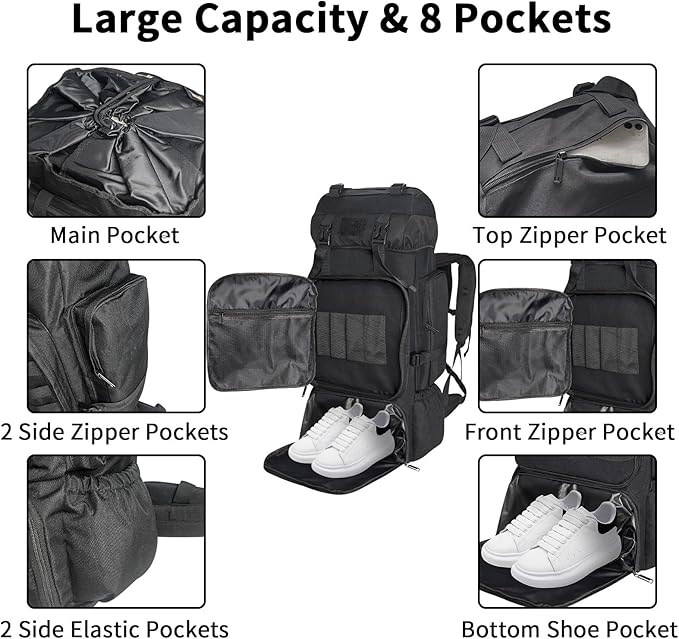 80L 100 liters Hiking Backpack Camping Rucksack, Men Outdoor Travel Climbing Knapsack Mountaineering Trekking Backpack