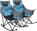 SUNNYFEEL Rocking Camping Chair 2 Pack, Luxury Padded Recliner, Oversized Folding Lawn Chair with Pocket, Heavy Duty for Outdoor/Picnic/Lounge/Patio, Portable Camp Rocker Chairs with Carry Bag