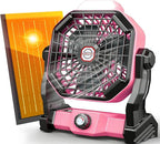 30000mAh Solar Fan, Camping Fan with Solar Panel, 10W 9-Inch Rechargeable Battery Operated Fans for Outside, LED Lantern, Stepless Speed and Quiet Battery Powered Solar Tent Fans for Outdoor, Barbecue